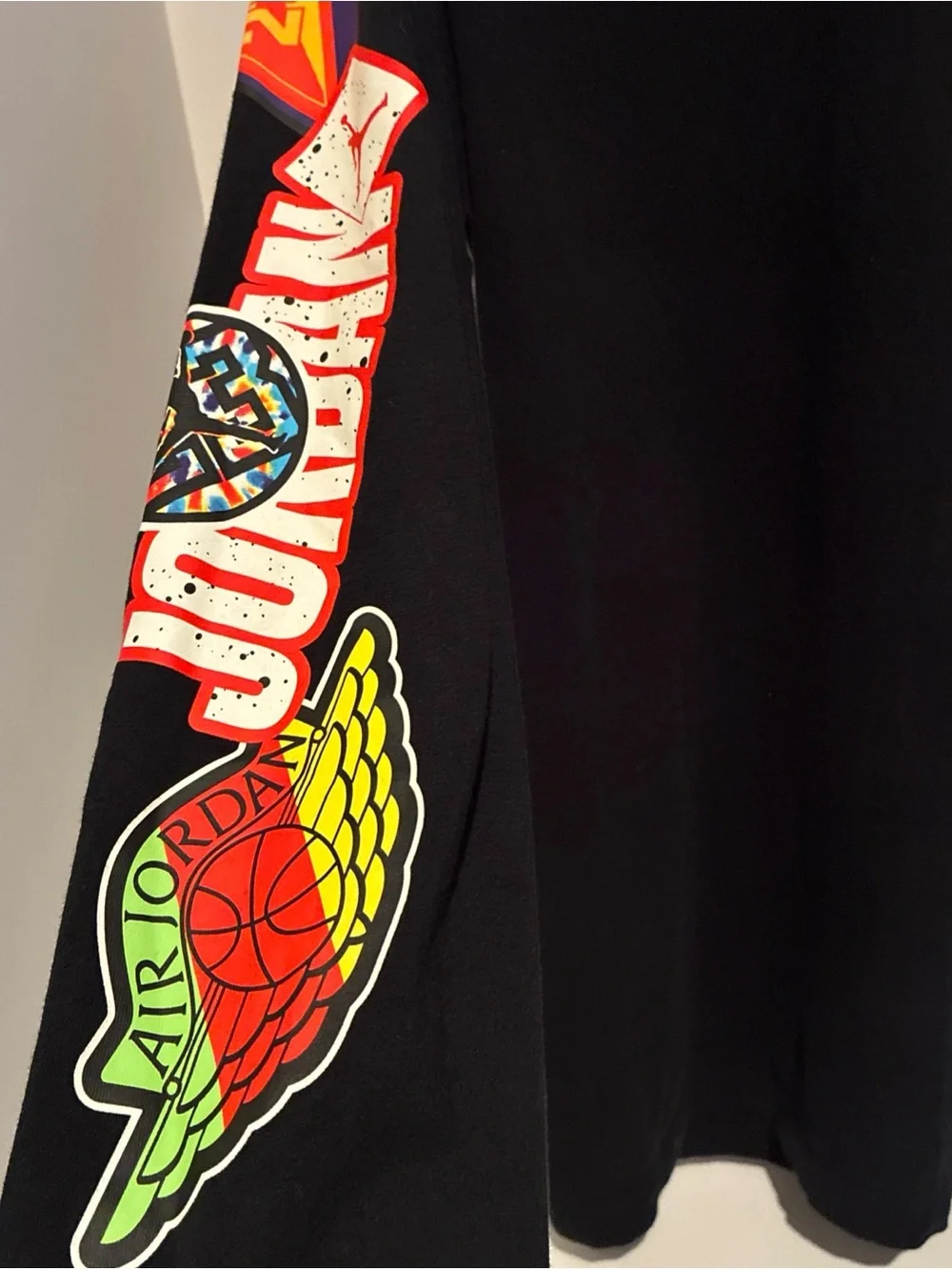 Jordan Black Long-Sleeve Tee with Multicolor Arm Graphics